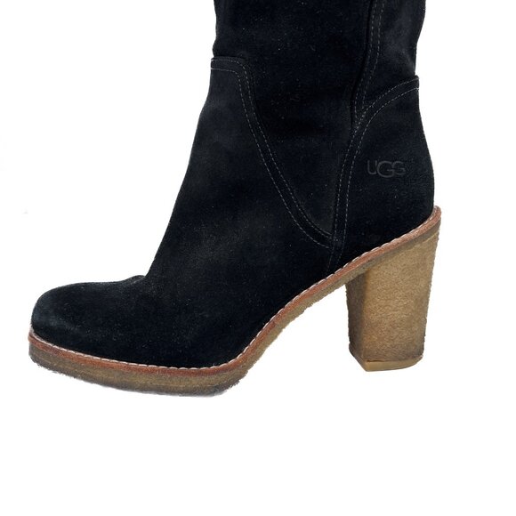 Ugg Josie Suede Leather Black Convertible Tall Heel Pull-On Boots Size 9 - Picture 5 of 8